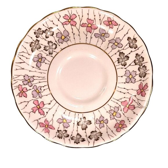 Vtg Tuscan Hand Painted Pink Floral Tea Cup Saucer English Pedestal Gold Trim - Picture 11 of 13